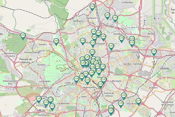 Mapa interactivo de los Puntos de Recarga para vehículos eléctricos de acceso público en Madrid