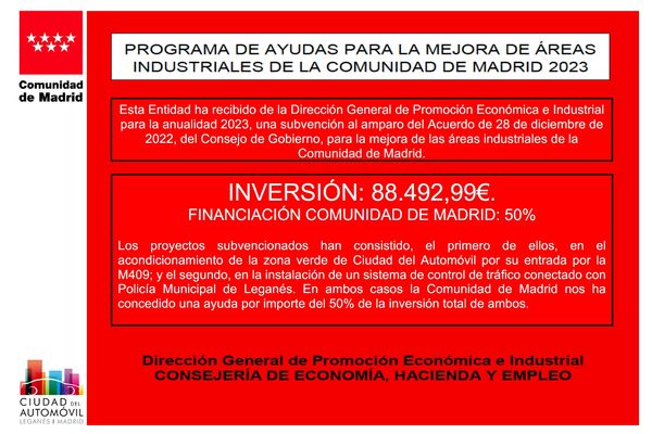 Ciudad del Automóvil recibe una subvención para la mejora de las áreas industriales de la Comunidad de Madrid
